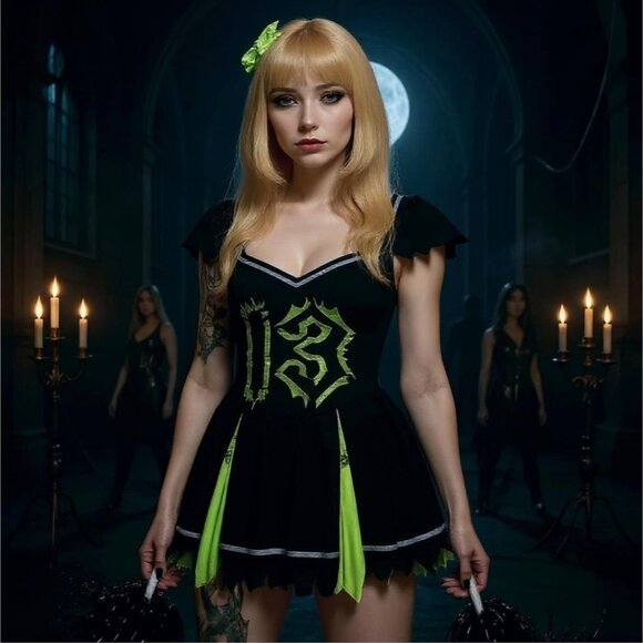 Trickz N Treatz Z‑O‑M‑B‑I‑E Cheerleader Costume – Distressed Pleated Raw Hem XS - Picture 1 of 14